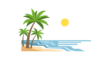 Obraz premium Illustration of a beach scene with palm trees sun and ocean creating a tropical vacation getaway feel