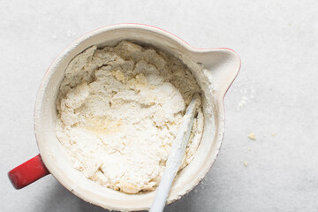 top view of plain vanilla cookie dough being mixed