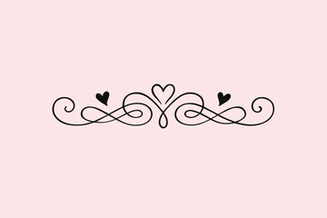 Elegant black decorative divider with hearts on a soft pink background