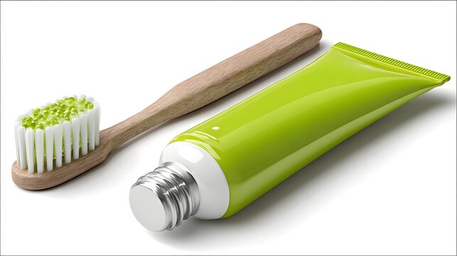 Dental care products, a toothbrush and toothpaste tube. - Powered by Adobe