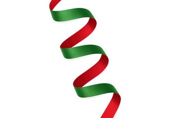 Festive holiday ribbon design swirling red and green against transparent backdrop, conveying elegant seasonal celebration spirit