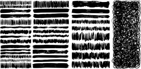 Brush, pen, pencil line set. Vector calligraphy paint strokes. Abstract black ink grungy lines, curves, emphasis underlines. EPS 10 version.