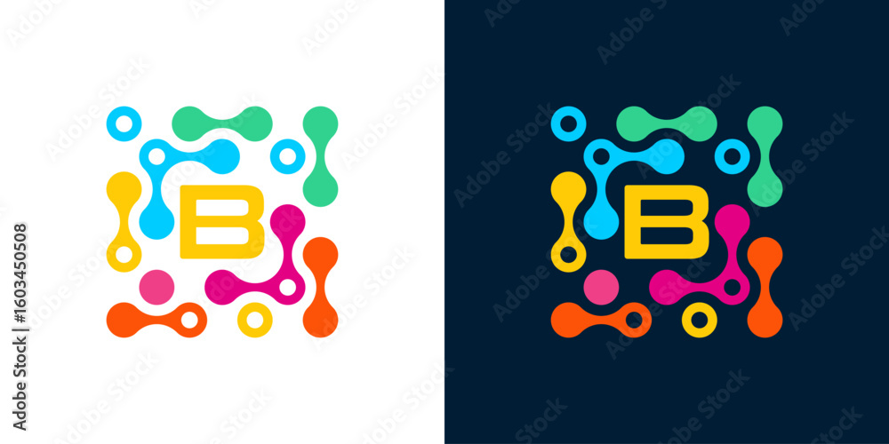 Fototapete letter b logo design template with connecting circles. science and medicine symbol with geometric do