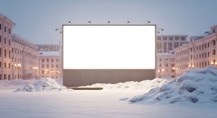 Blank Billboard in Winter Cityscape Setting Mockup