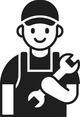 Friendly mechanic character holding a wrench icon