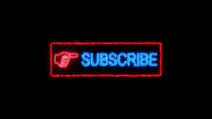 Abstract neon sign with the word subscribe in rectangle from magenta red animation. Animated subscribe button with bell icon, subscribe text icon animation glowing neon  - Powered by Adobe