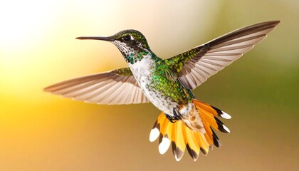 Obraz premium A hummingbird in flight against a soft, warm backdrop