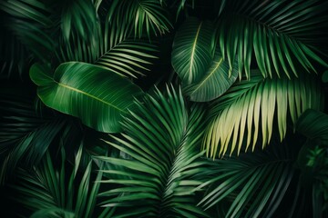 A tropical forest set against an adventure nature background, with a green filter, signifies the concept of ecology, freedom, and progress, as well as a lifestyle journey focused on spa and