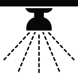 Black silhouette of a ceiling mounted fire sprinkler head spraying water