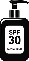 Black sunscreen bottle with spf 30 label and pump dispenser