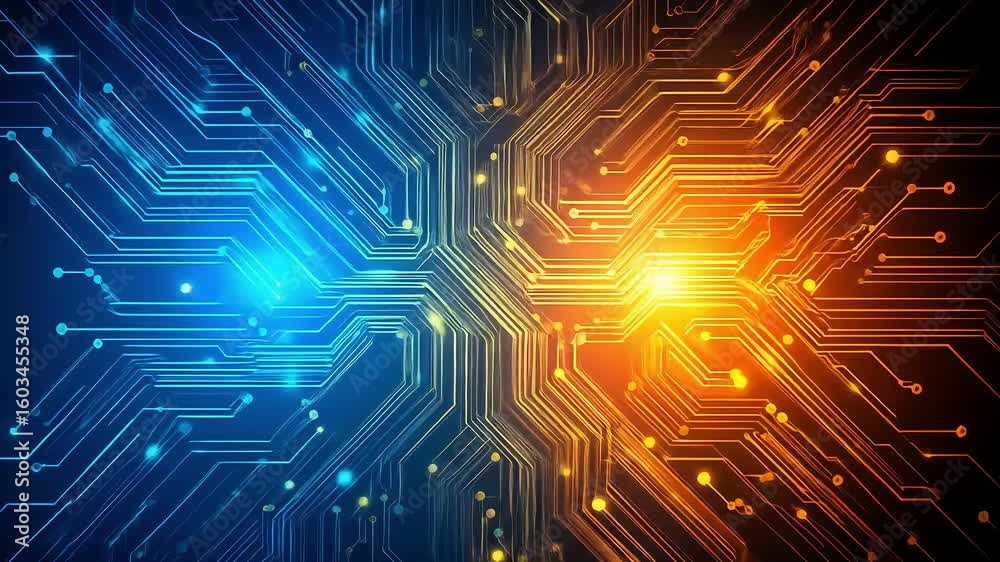 Poster abstract circuit board design with glowing light effect animation loop