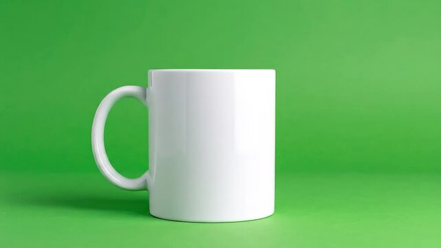 White ceramic coffee mug on a green background perfect for customization