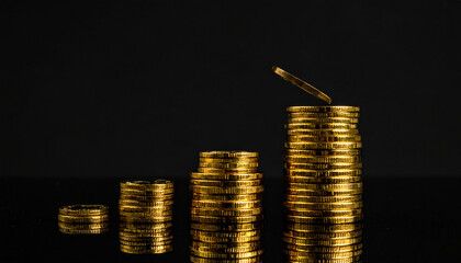 Stacked Gold Coins with One Coin Tipped Over. Economy Concept. Generated Image
