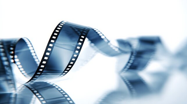 Artistic film strip curled and floating with abstract background, cinematic reel for movie production, editing, and filmmaking concept