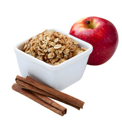 Delicious apple crisp with cinnamon sticks, a comforting autumn dessert displayed