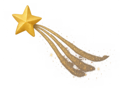 Glittering golden star trailing luminous path, sparkling against transparent backdrop, symbolizing holiday celebration