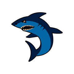 A playful and illustrative depiction of a shark, showcasing bold lines and vibrant colors, making it suitable for designs, decorations, or aquarium-related themes in a fun and engaging style.