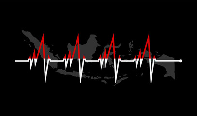 Pulse visualization overlays the Indonesian map on a black background, depicting symbolism in healthcare or national heartbeat depiction, combining technology with culture.