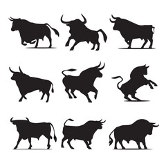 vector illustration of bull silhouette set, Black & White silhouette set