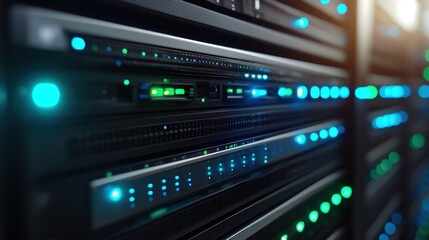Fototapeta premium Server rack with glowing components