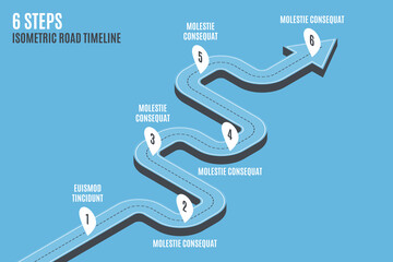 Isometric navigation map infographic 6 steps timeline concept.