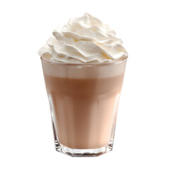 Delicious caramel latte with whipped cream topping against a dark background