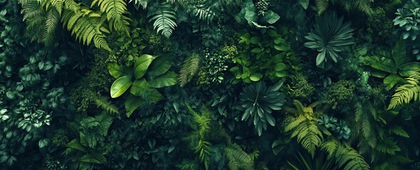 This concept includes a creative nature green background, a tropical leaf banner, or a floral jungle pattern