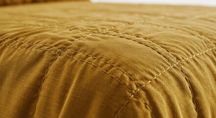 Close-up mustard-yellow quilted bedspread