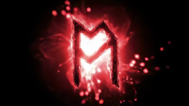 Mystic rune symbol glowing red on a dark background, concept for esoteric arts, gaming assets and magical interfaces