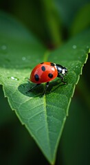 Fototapeta premium Ladybug on green leaf