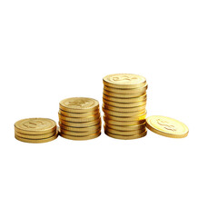 Three stacks of gold coins, ascending in height