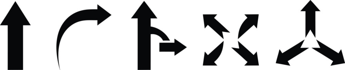 Vector art of a collection of arrow icons showing various directions and paths isolated on white background