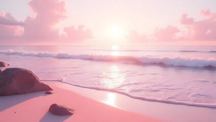 Pink Sunset Beach Scene