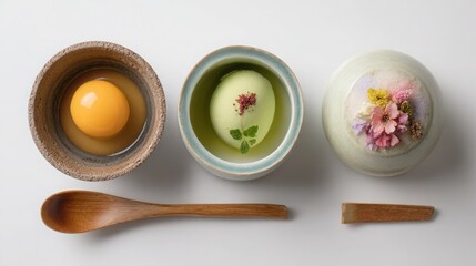 gourmet amuse-bouche trio with luxurious ingredients on white background


