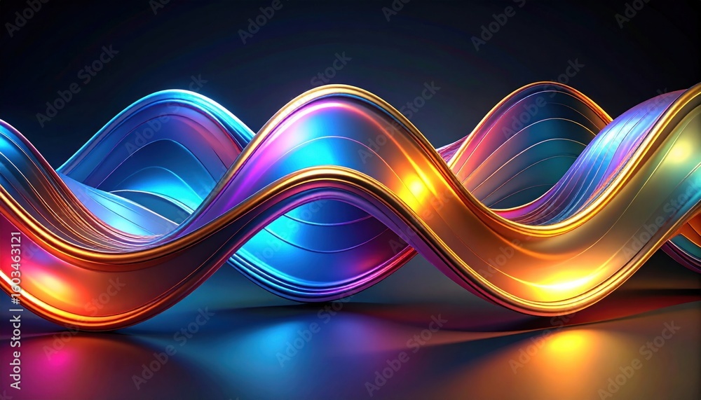 Poster Abstract Digital Music Player UI Icon With Three-Dimensional Wavy Colorful Light and Gradient Shapes in Dark Background