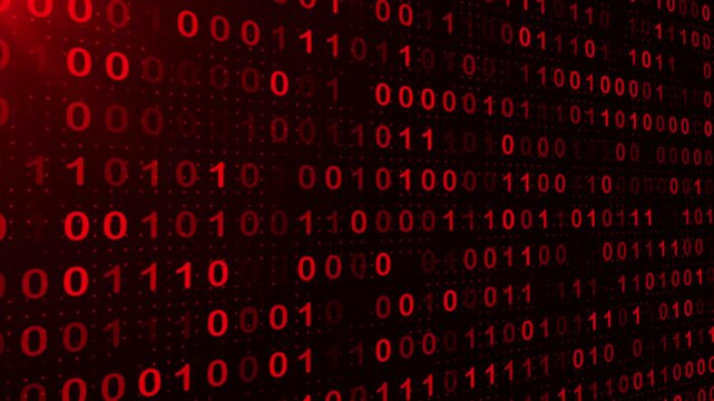 Binary code red and white with digits moving on screen, Algorithm binary of digital data code - Powered by Adobe