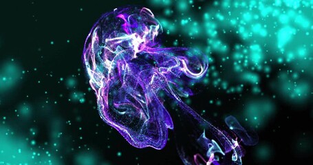 Drifting cyan lights flowing as glowing jellyfish form emerging pulsating balancing composition - Powered by Adobe