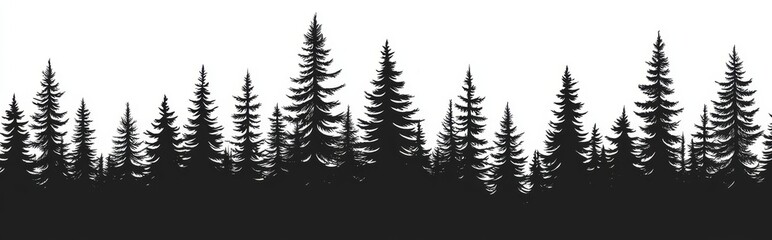 Obraz premium The modern illustration depicts a seamless border of evergreen trees in a forest silhouette