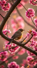 Bird amidst spring blossoms