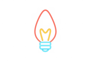 Vibrant neon light bulb glowing against transparent surface, symbolizing innovative creative thinking