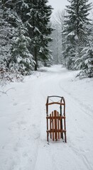 Snowy path, wooden sled