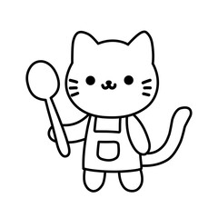 Vector illustration of a cartoon sketch of a cat holding a spoon, cat icon, cat sticker, great as logo and design.