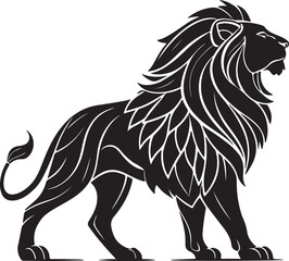 Fototapeta premium Adobe Elegant Lion Silhouette Drawing – Line Art Style with White Background Illustrator Artwork