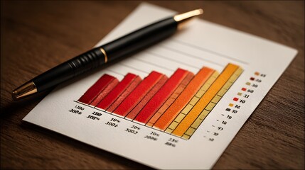 Colorful bar graph with numerical data on a sheet of paper.