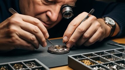 Expert Watchmaker Carefully Assembling a Watch Movement