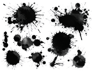 Black Ink Splatter Compilation Isolated on White Background with Grunge Texture and Abstract Design Elements