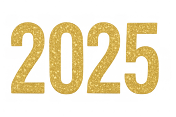 Golden glitter numbers forming 2025 on transparent background, celebrating the new year with sparkling festive typography