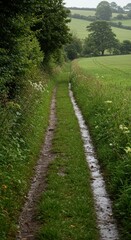 Naklejka premium Country path through lush vegetation