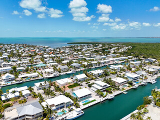 Waterfront rental and residential homes along canals at Plantation Key in Islamorada of the Florida Keys. 