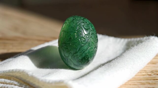 Close-up of green jade jade carving Jade egg carving crafts